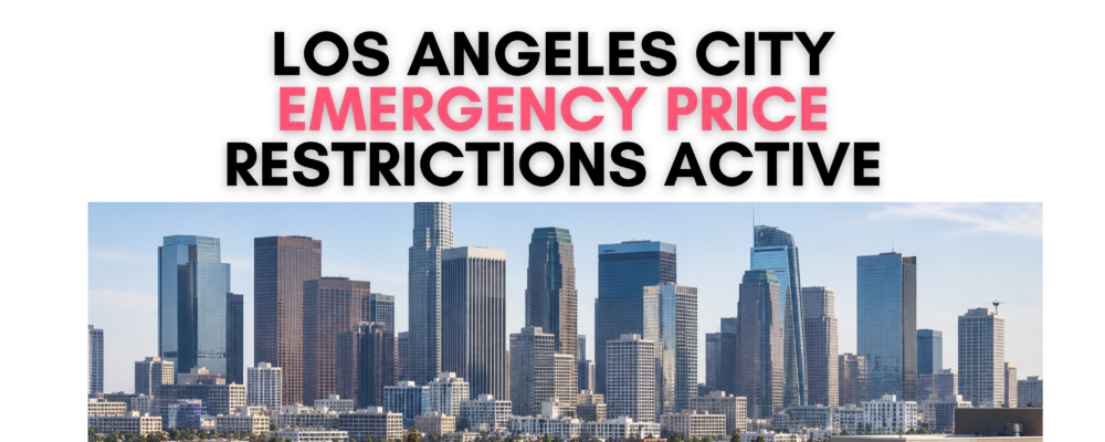 Los Angeles city skyline highlighting active emergency price restrictions affecting rental housing providers within the City of Los Angeles