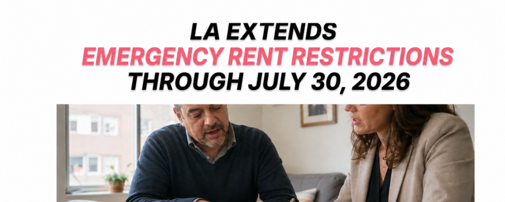 Los Angeles rental property owner reviewing emergency rent restrictions with a legal professional.