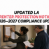 Los Angeles property manager posting the updated 2026–2027 Renter Protection Notice in an apartment building.