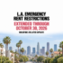 Los Angeles emergency rent restrictions extended through October 30, 2026, with apartments and the downtown skyline.